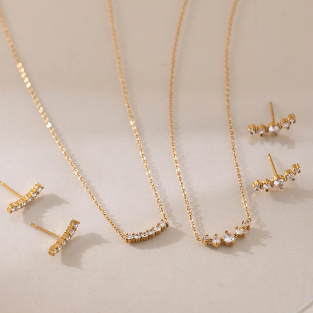Simple diamond smile face stainless steel necklace earrings set