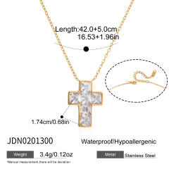 18KG elegant diamond cross pendant stainless steel necklace