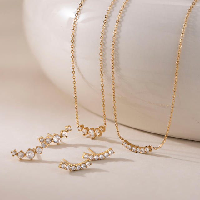 Simple diamond smile face stainless steel necklace earrings set