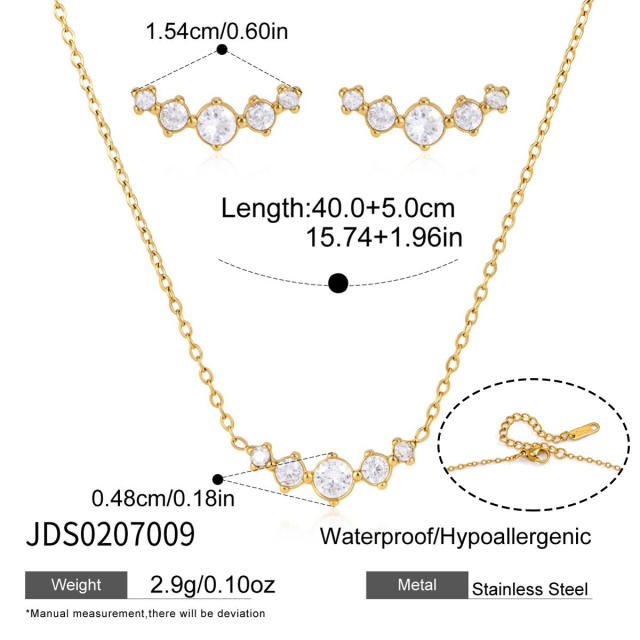 Simple diamond smile face stainless steel necklace earrings set