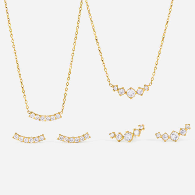 Simple diamond smile face stainless steel necklace earrings set
