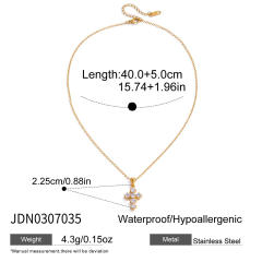 18KG elegant diamond cross pendant stainless steel necklace