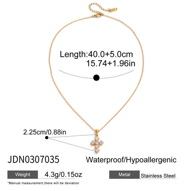 18KG elegant diamond cross pendant stainless steel necklace