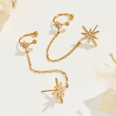 18KG diamond star stainless steel earrings ear cuff
