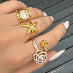 PVD diamond starfish flower stainless steel rings