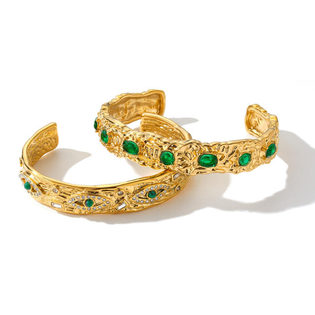 Exquisite Luxury Rhinestone-Encrusted Natural Stone Shiny Stainless Steel Bracelet