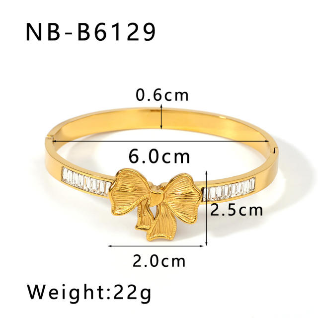 Popular Women's Bow-Knot Zircon Asymmetrical Personalized Stainless Steel bangle