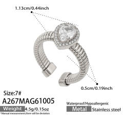 5A cubic zircon clover heart stainless steel rings chunky rings for women