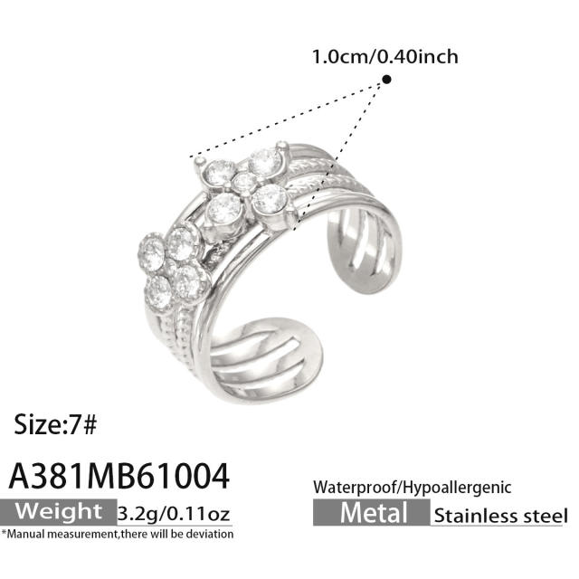 Elegant cubic zircon flower heart stainless steel rings wide rings