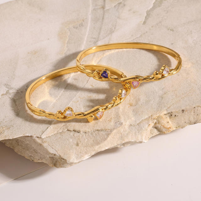 Fashion heart-shaped stainless steel bracelet with zirconia stones