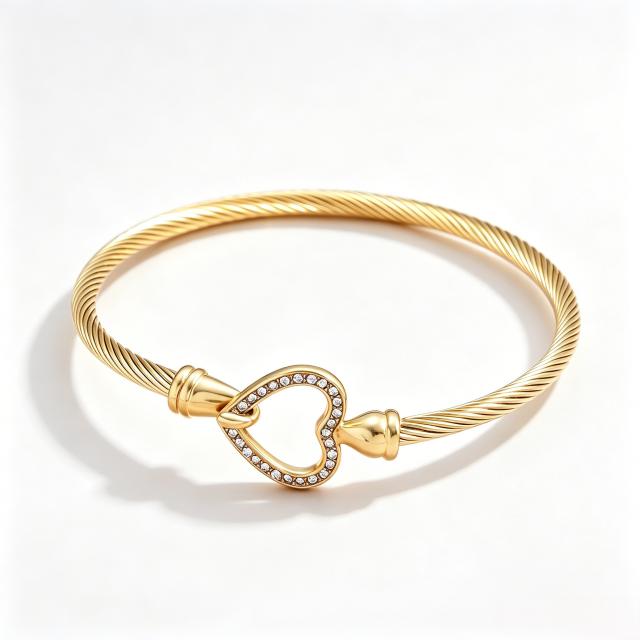 Stainless Steel bangle Wire Rope Bracelet with Diamond-Encrusted Horseshoe Clasp
