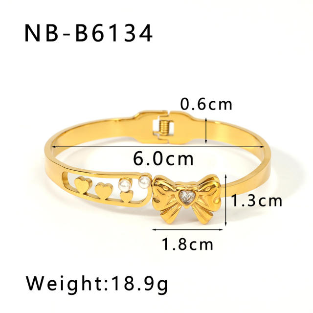 Popular Women's Bow-Knot Zircon Asymmetrical Personalized Stainless Steel bangle