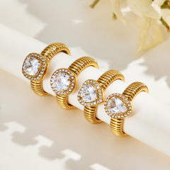 5A cubic zircon clover heart stainless steel rings chunky rings for women