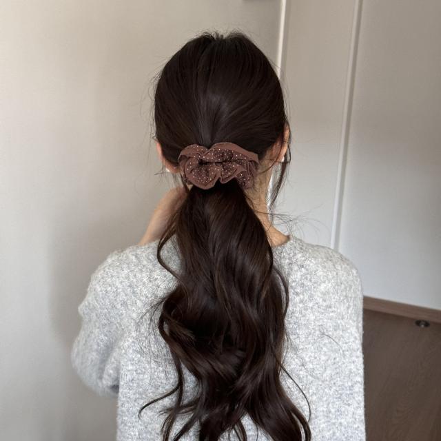 Gentle and sweet polka dot scrunchie elegant bun hairstyles
