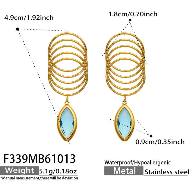 Unique multi layer ring colorful glass crystal drop stainless steel earrings