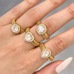 5A cubic zircon clover heart stainless steel rings chunky rings for women