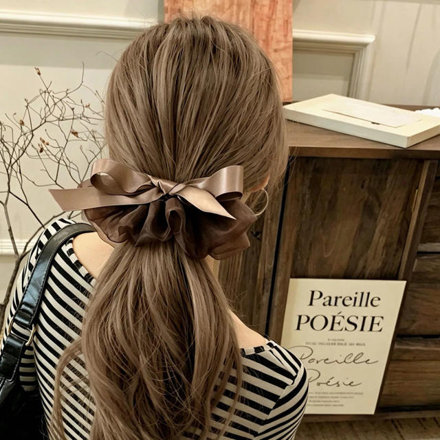 Korean-style elegant hair clip mesh and satin combination bow banana clip