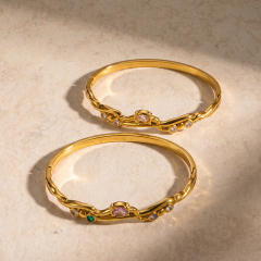 Elegant cubic zircon inlaid stainless steel bangle bracelet