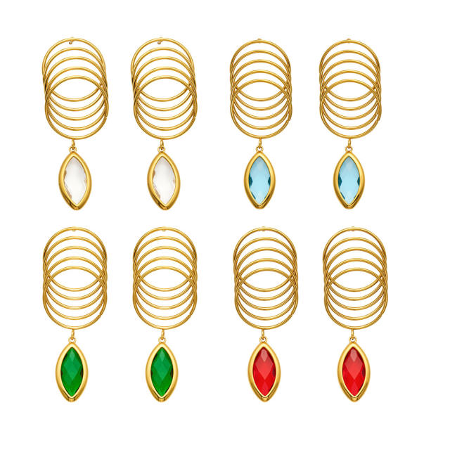 Unique multi layer ring colorful glass crystal drop stainless steel earrings