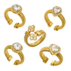 5A cubic zircon clover heart stainless steel rings chunky rings for women