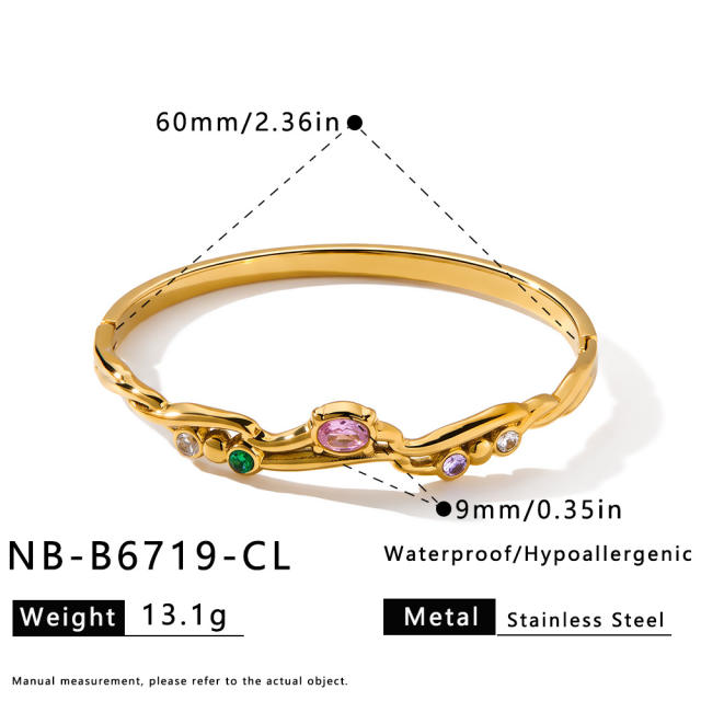 Elegant cubic zircon inlaid stainless steel bangle bracelet