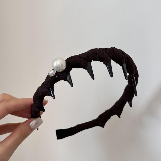Korean-style pleated fabric pearl headband non-slip zig zag headband