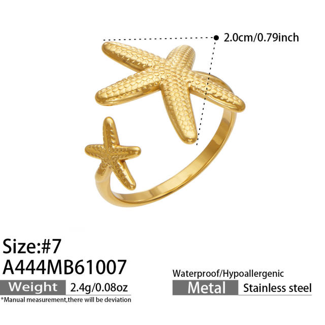 PVD diamond starfish flower stainless steel rings