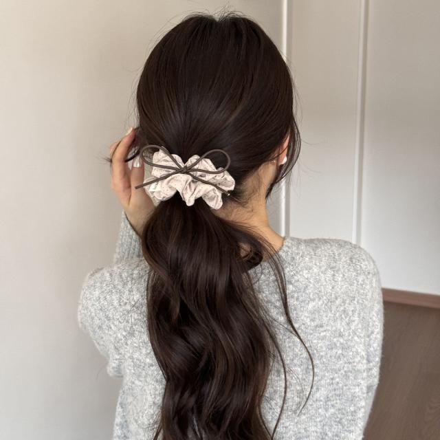 Korean style polka dot bow lace scrunchie