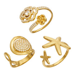 PVD diamond starfish flower stainless steel rings