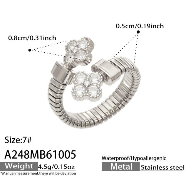 5A cubic zircon clover heart stainless steel rings chunky rings for women