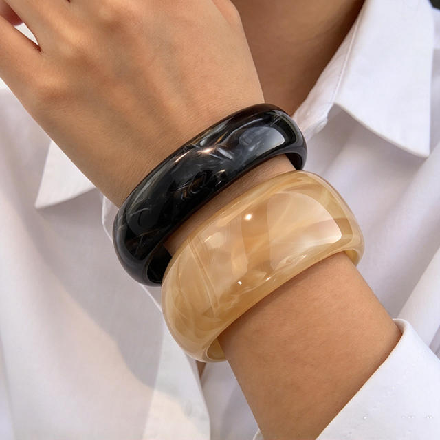 18KG mirror surface irregular design stainless steel bangle acrylic wide bangle