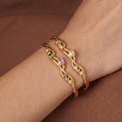 Elegant cubic zircon inlaid stainless steel bangle bracelet