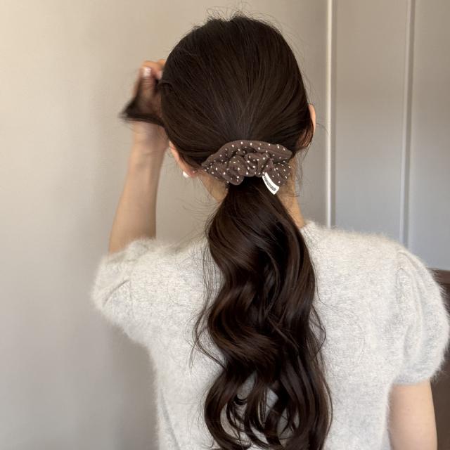 New pleated polka dot scrunchie gentle and simple hair ties