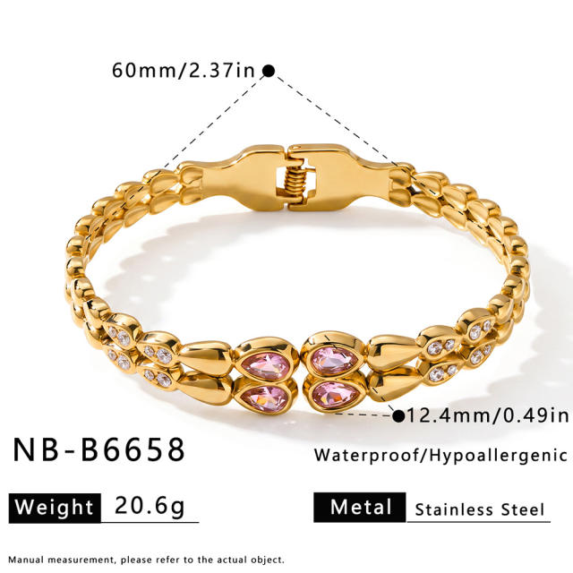 Fashion water drop pattern inlaid with zircon and rhinestones stainless steel bracelet