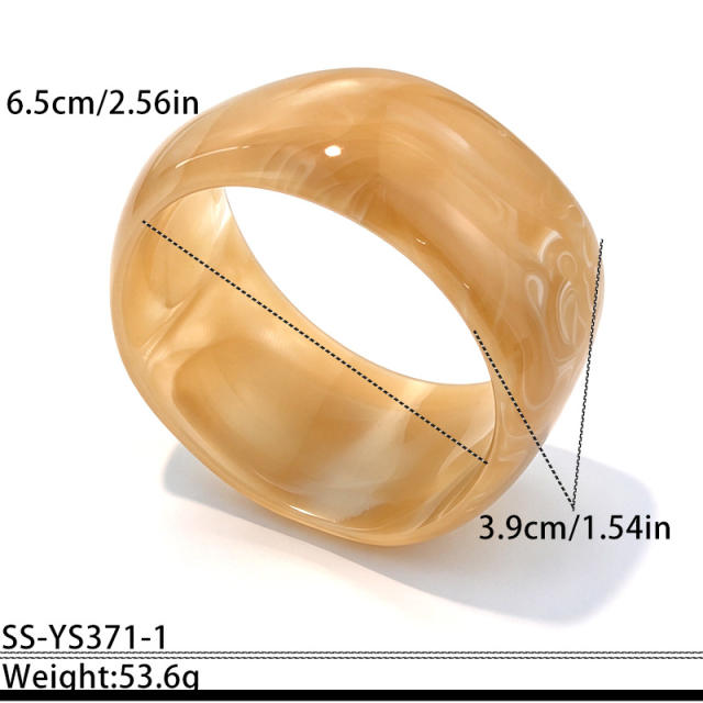 18KG mirror surface irregular design stainless steel bangle acrylic wide bangle