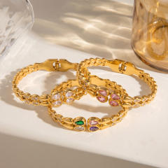 Fashion water drop pattern inlaid with zircon and rhinestones stainless steel bracelet