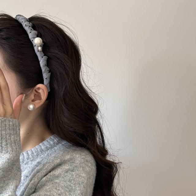 Korean-style pleated fabric pearl headband non-slip zig zag headband
