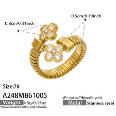 5A cubic zircon clover heart stainless steel rings chunky rings for women