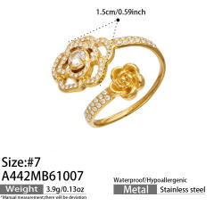 PVD diamond starfish flower stainless steel rings