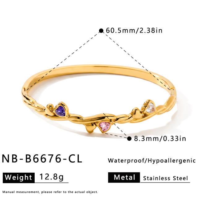 Fashion heart-shaped stainless steel bracelet with zirconia stones