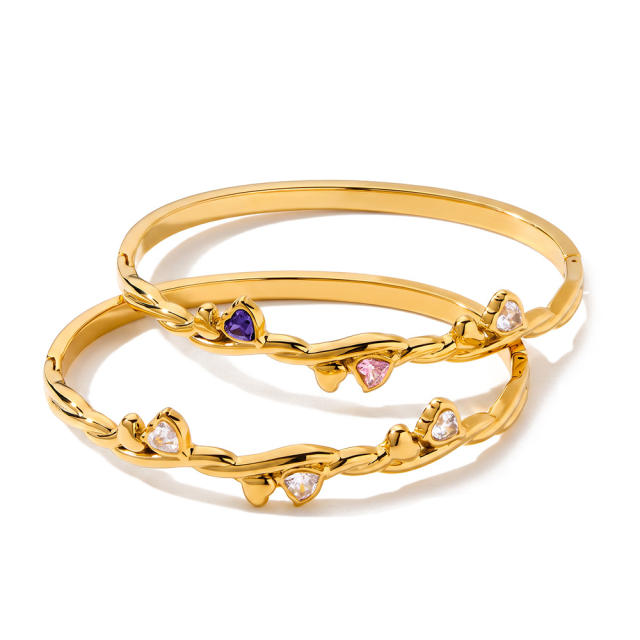 Fashion heart-shaped stainless steel bracelet with zirconia stones