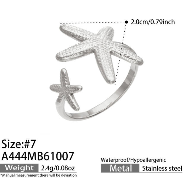 PVD diamond starfish flower stainless steel rings
