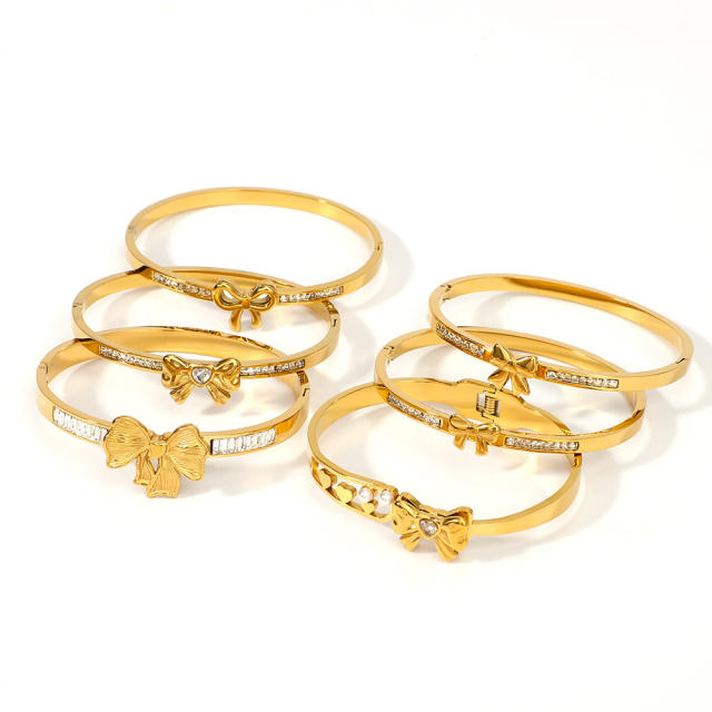 Popular Women's Bow-Knot Zircon Asymmetrical Personalized Stainless Steel bangle