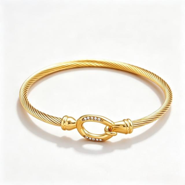Stainless Steel bangle Wire Rope Bracelet with Diamond-Encrusted Horseshoe Clasp