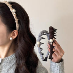 Korean-style pleated fabric pearl headband non-slip zig zag headband