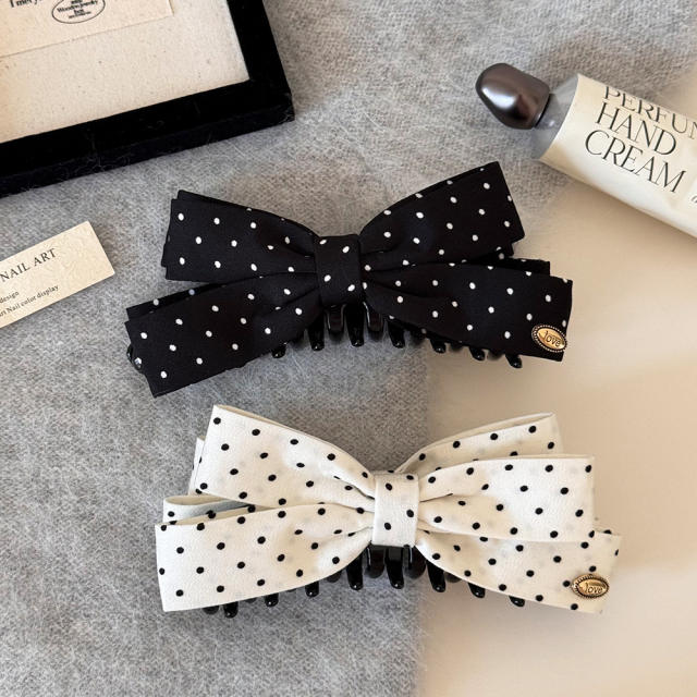 Korean-style versatile ponytail hair clip for women polka dots bow banana hair clips