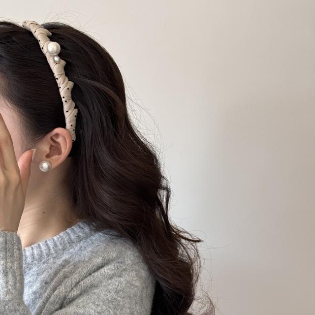 Korean-style pleated fabric pearl headband non-slip zig zag headband