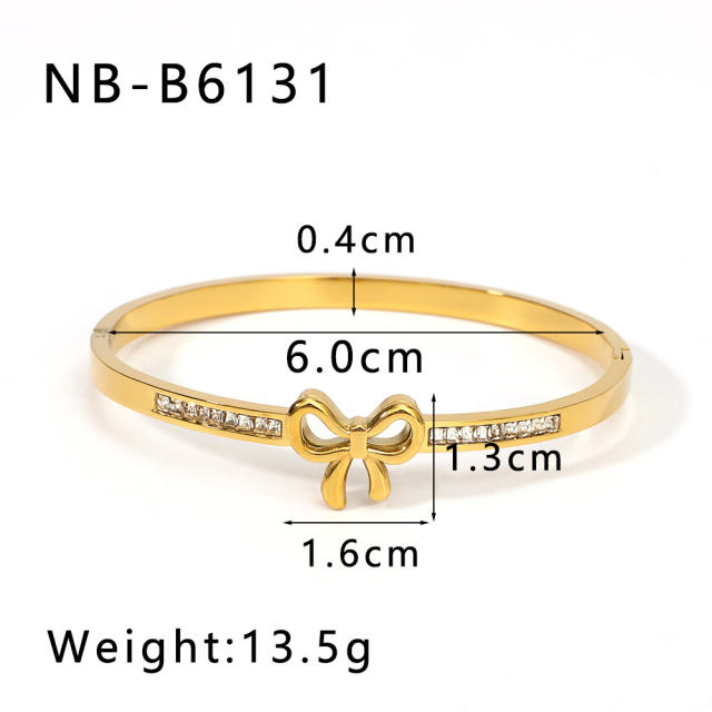Popular Women's Bow-Knot Zircon Asymmetrical Personalized Stainless Steel bangle