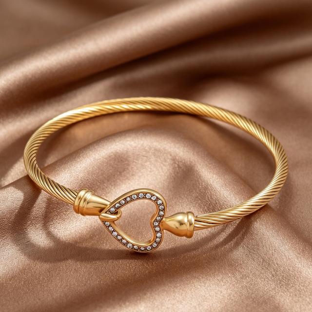 Stainless Steel bangle Wire Rope Bracelet with Diamond-Encrusted Horseshoe Clasp