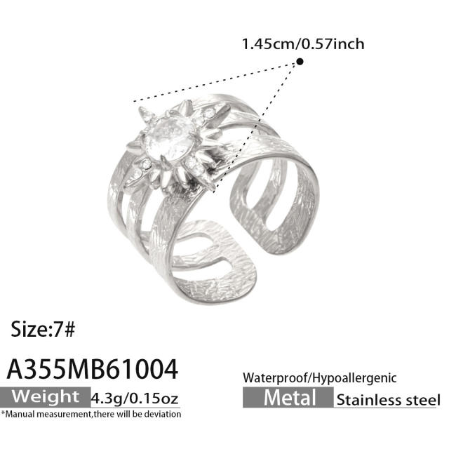Elegant cubic zircon flower heart stainless steel rings wide rings
